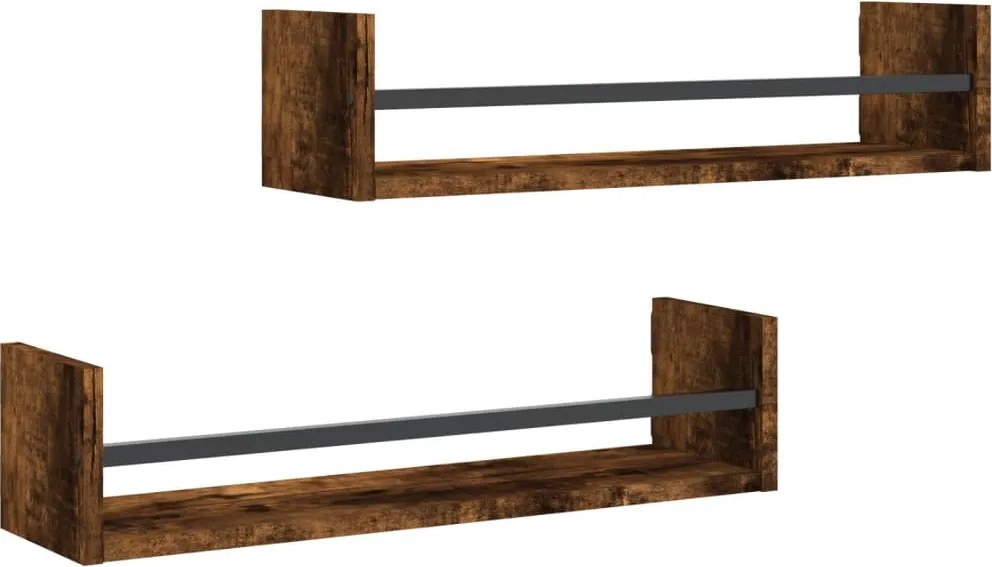 vidaXL 2 db füstös tölgy színű fali polc rúddal 60 x 16 x 14 cm