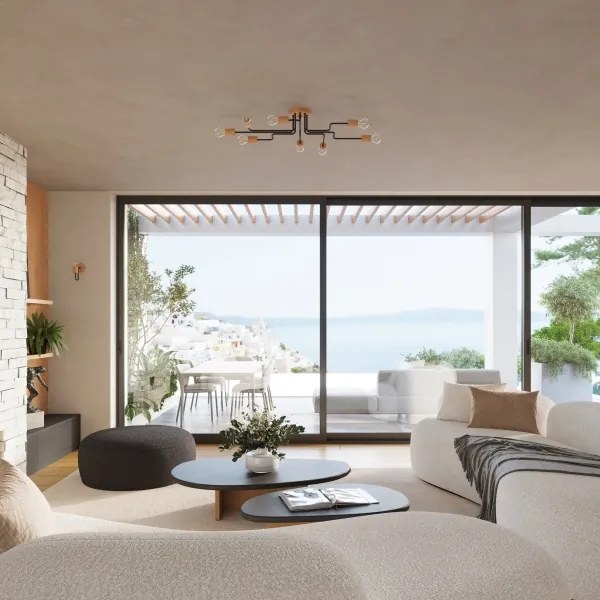 Sollux SL.1671 - Felületre szerelhető csillár TIMBO 8xE27/15W/230V fekete/bézs/bükkfa