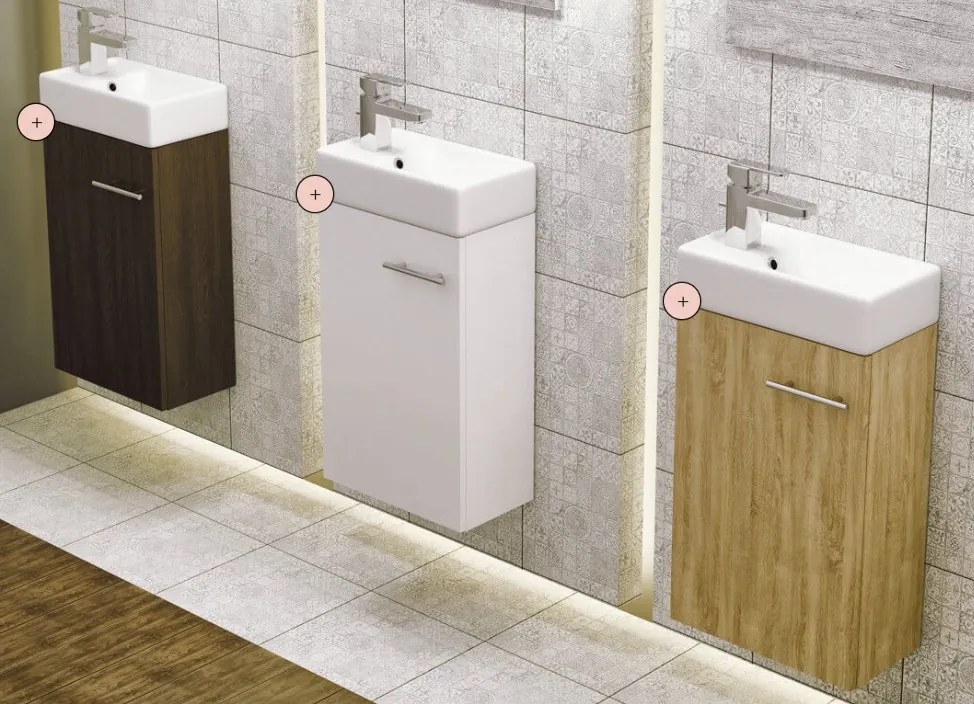 Erga Kim, fali WC szekrény 39x21x60 cm + kerámia mosogató 40 cm, Craft tölgy, ERG-207-D-04004+1406