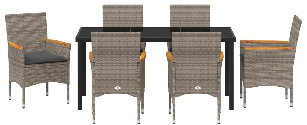 7 Darabos Kerti Étkezőszett Párnás Szürke Poly Rattan
