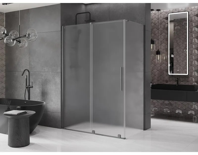 Mexen Velar, tolóajtós zuhanykabin 160 x 85 cm, 8 mm-es matt üveg, polírozott grafit, 871-160-085-31-66
