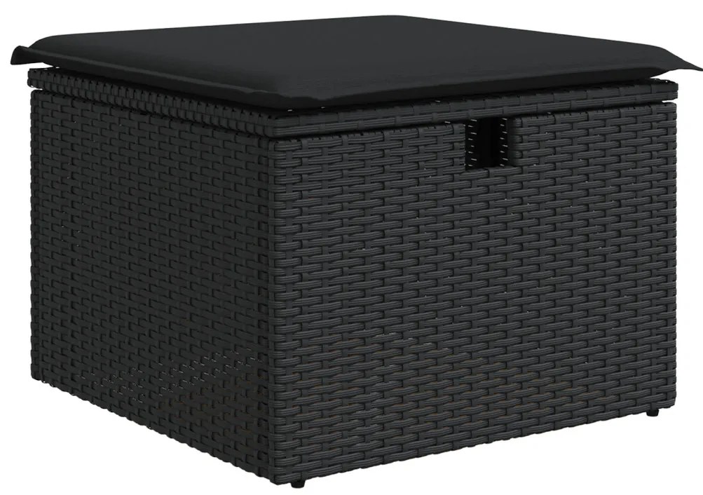 4 Részes Kerti Sofa Szett Párnákkal Fekete Poli Rattan