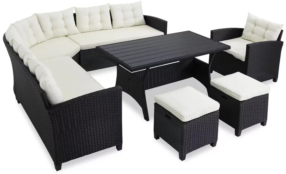 Deuba Rattan Sedan II. garnitúra - fekete/krémszínű párnák
