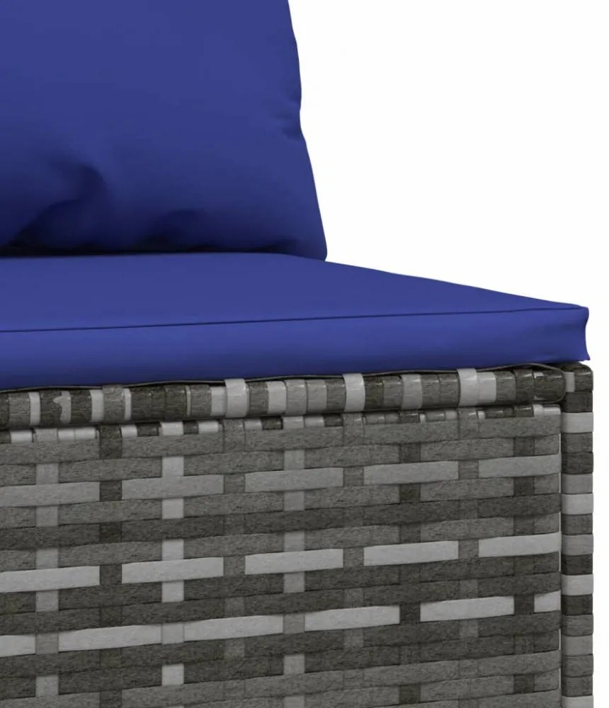 2 db szürke polyrattan kerti középső kanapé párnákkal