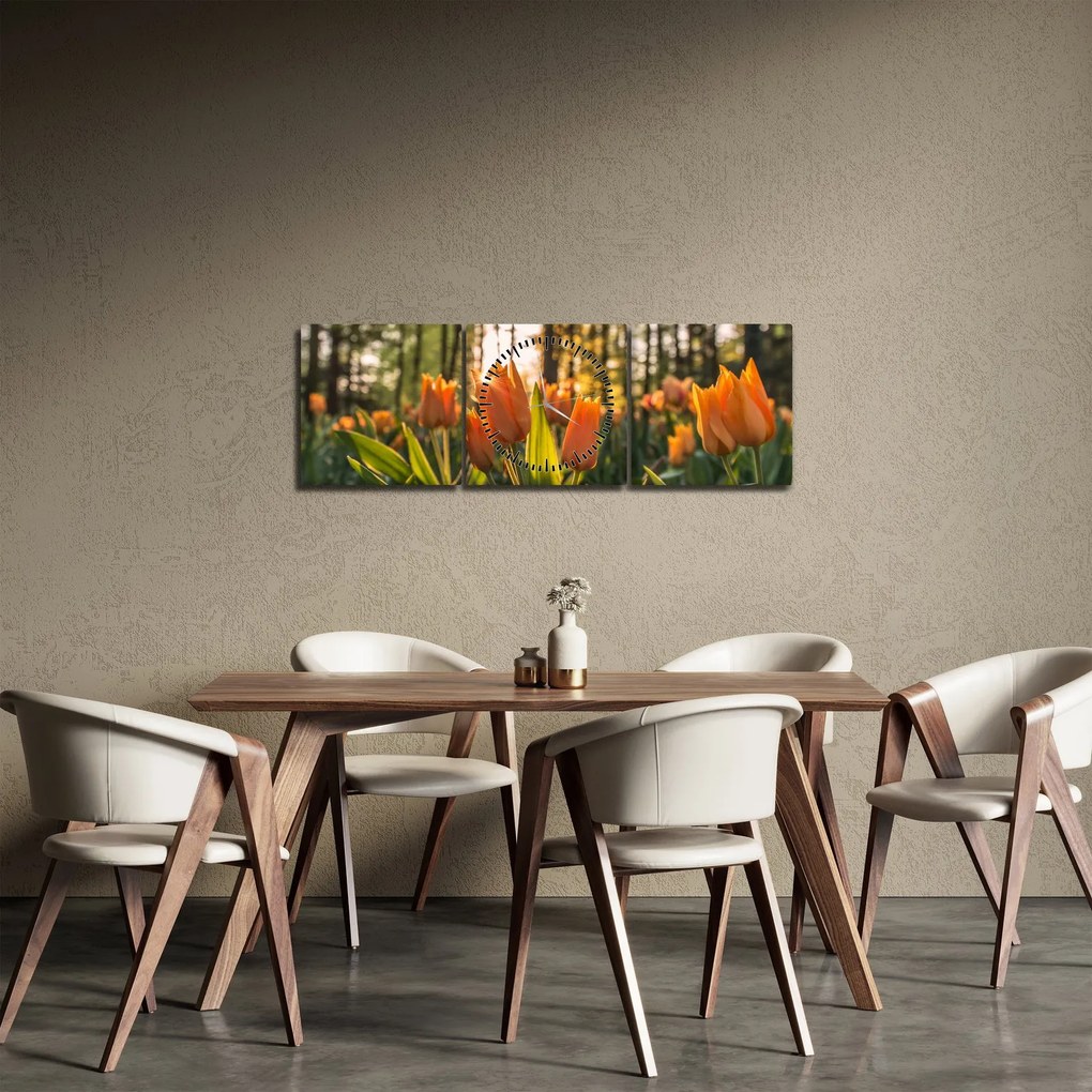 Narancssárga tulipán képe (órával) (90x30 cm)