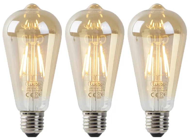 3 db-os készlet E27 LED izzó ST64 arany szürkületi érzékelővel 4W 400lm 2200K