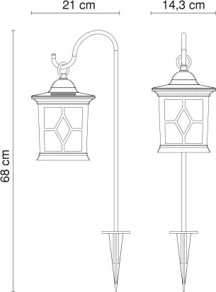 Globo 33270 Solar leszúrható fekete műanyag lámpa, akril búrával, IP44, akkumulátorral: AA 300mAh 1,2V, HxSZxM:210x143x680mm, tartozék: 1xLED 0,06W 3,2V