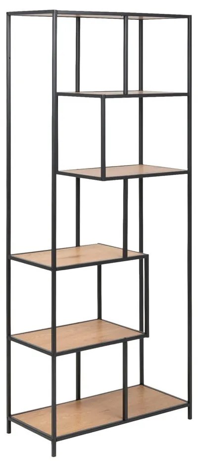 Fekete-natúr színű könyvespolc tölgyfa dekorral 77x185 cm Seaford – Actona