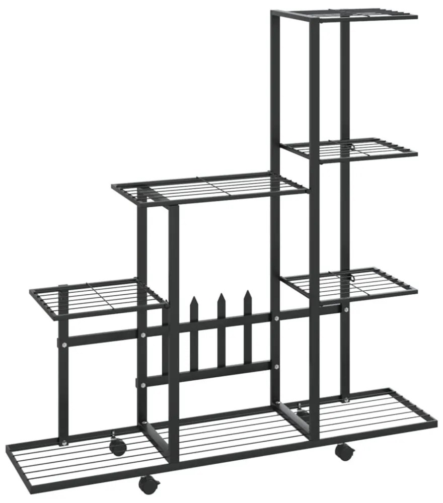 fekete acél virágtartó állvány kerékkel 94,5 x 25 x 92,5 cm