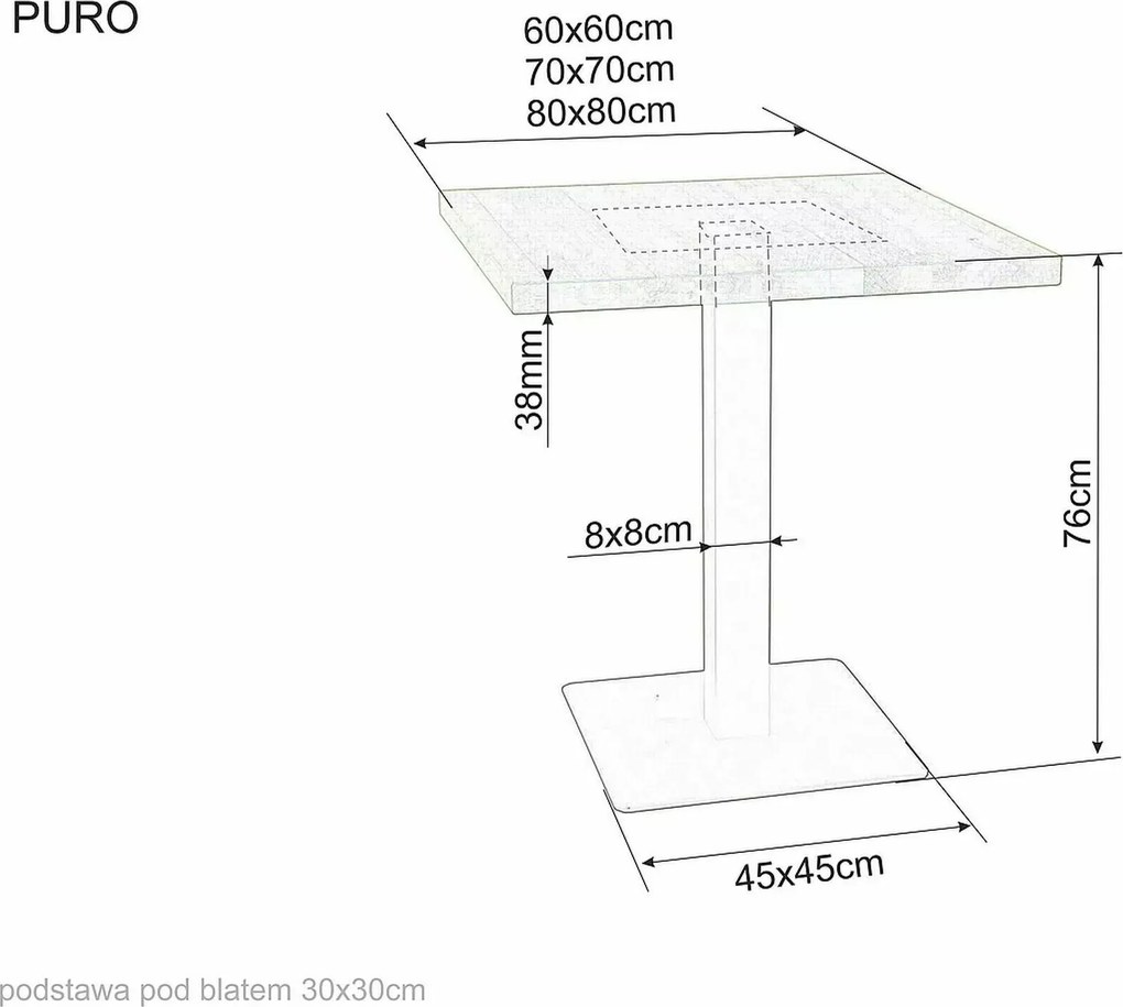 AKCIÓ Fekete étkezőasztal tölgy dekor asztallappal PURO 60x60 II. osztály
