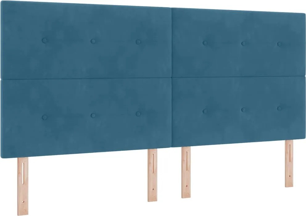 vidaXL LED Box Spring Ágy matracmal Sötét kék 200 x 200 cm szövet