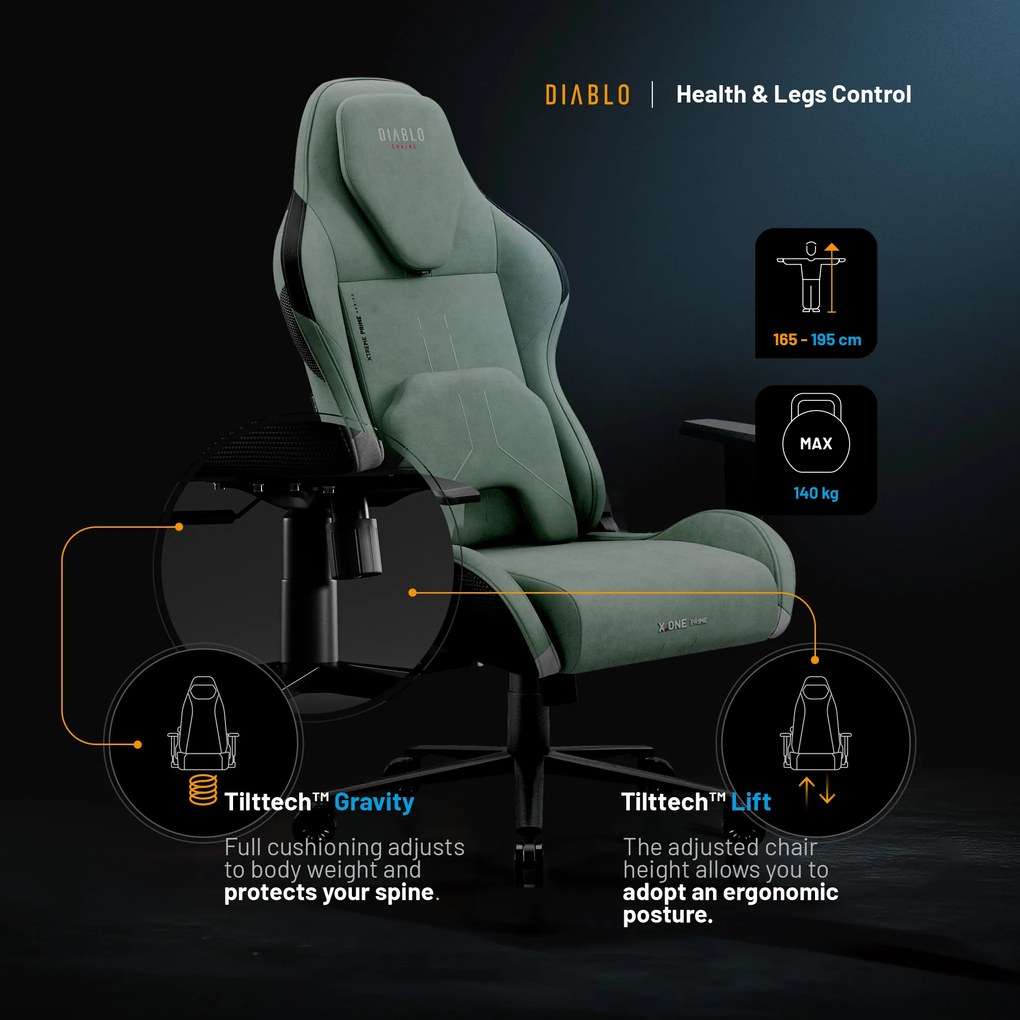 Gamer szék Normal Size, zöld-fekete: Diablo X-One Prime Ghotic Green