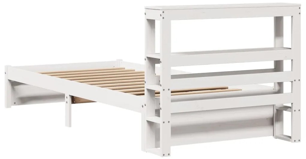 fehér tömör fenyőfa ágykeret fejtámlával 75 x 190 cm