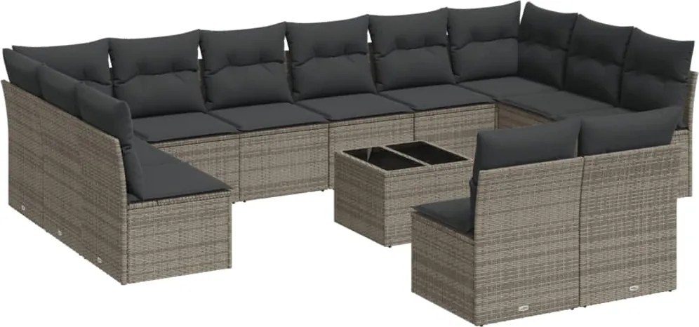 vidaXL 13 részes szürke polyrattan kerti ülőgarnitúra párnákkal