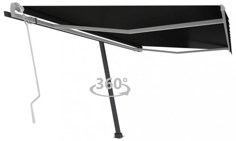 antracitszürke kézzel kihúzható póznás napellenző 400 x 350 cm