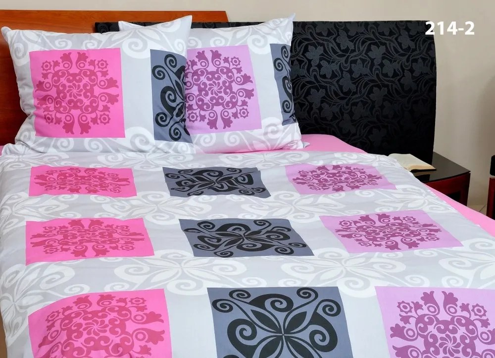 Pamut szatén ágynemű 140x220+70x90 Tina 214-2 szürke kockákkal