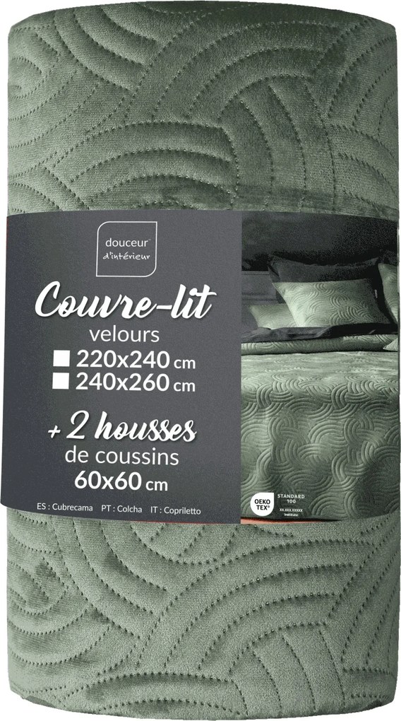 Bársony Szett Ágytakaróval És 2 Párnahuzattal 240 X 260 CM Poliészter Zöld
