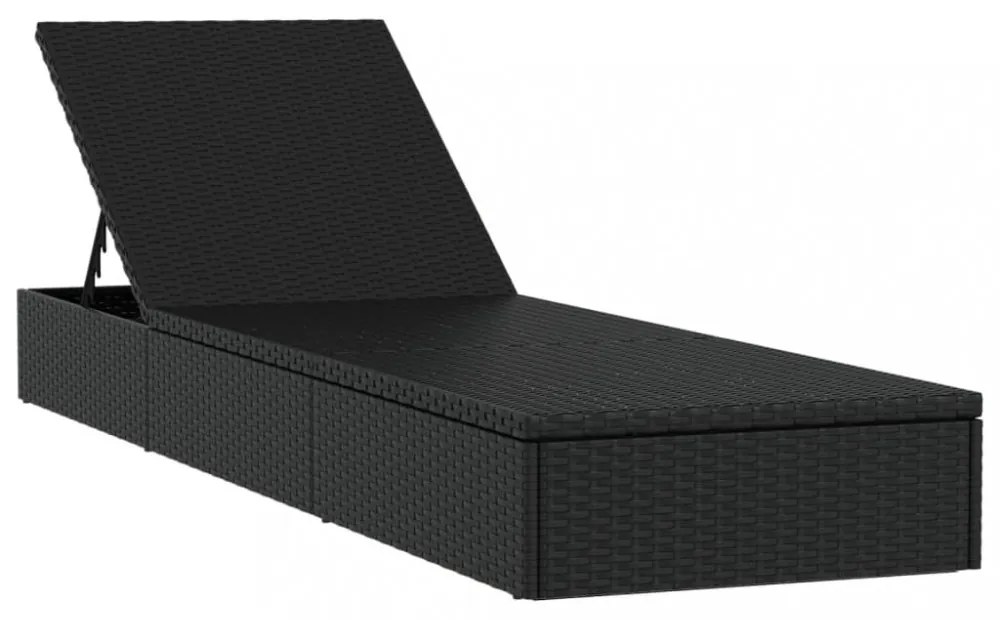1 db fekete polyrattan napozóágy párnával 201 x 55 x 62 cm
