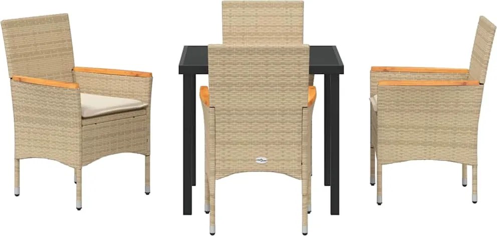 vidaXL Kert étkező szett párnával 5 pcs Bézs polirattan