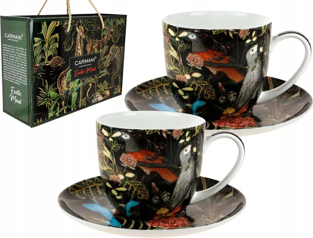 Porcelán Csészék Carmani Exotic Mood Papagáj Madarak Kpl Csésze x 2