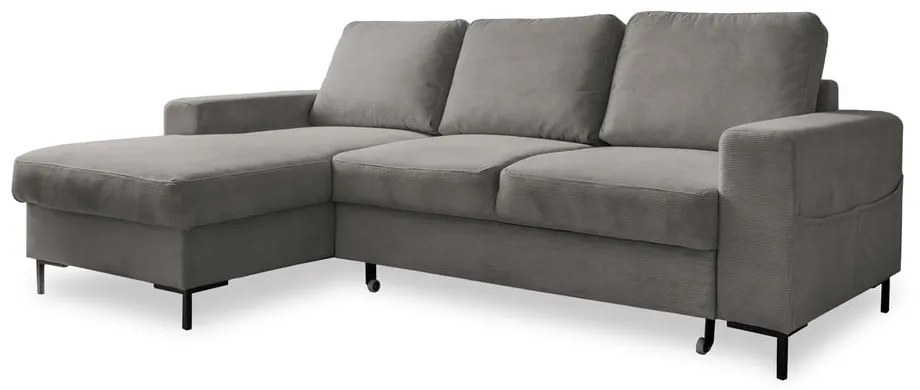 Szürke kordbársony kinyitható sarokkanapé (bal oldali) Lofty Lilly – Miuform