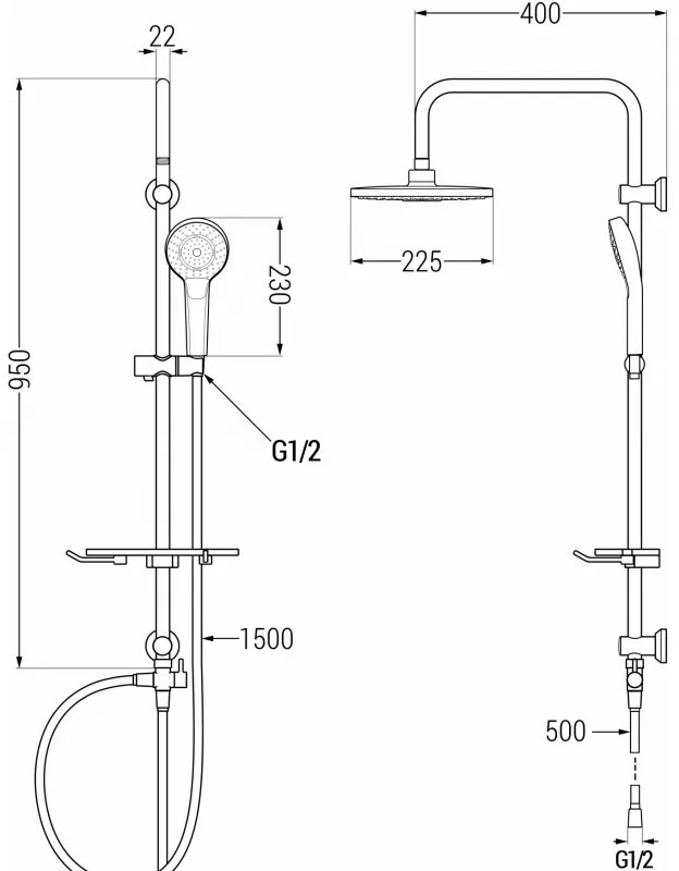Mexen T05 zuhanygarnitúra felső fejjel 22,5cm, arany / fehér, 798050593-50