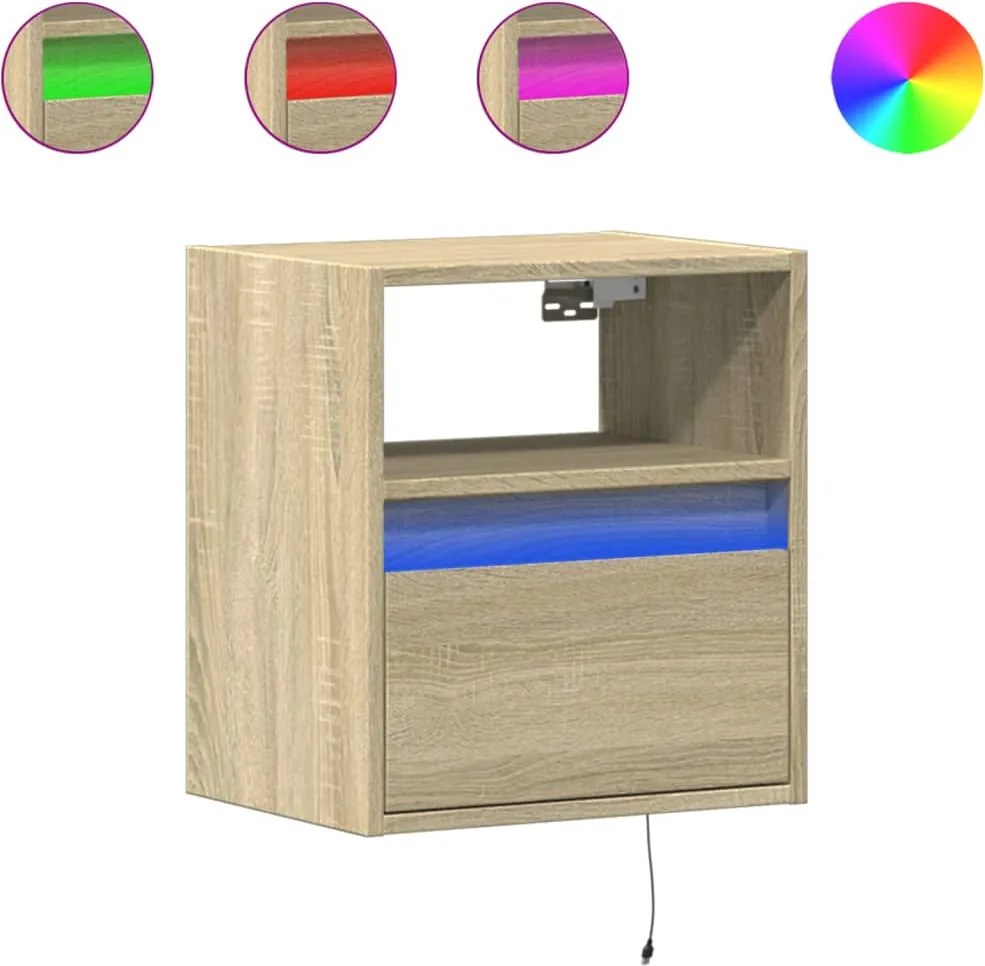 vidaXL 2 db sonoma tölgy színű fali TV-szekrény LED-del 41x31x45 cm