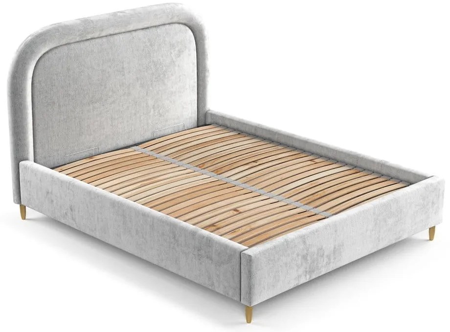 Világosszürke kárpitozott ágyneműtartós franciaágy ágyráccsal 160x200 cm Mija – Maison de Rêve