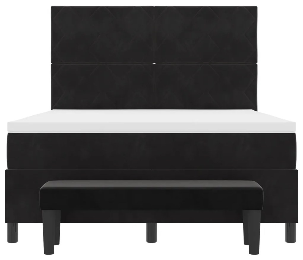 Box Spring Ágy Matraccal és Pad Fekete 140x190 cm Bársony