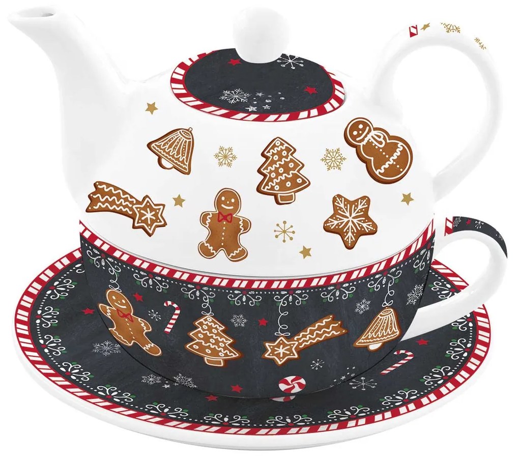Mézeskalács karácsonyi porcelán egyszemélyes teás szett, 0,35 l és 0,35 l, díszdobozban - Gingerbread