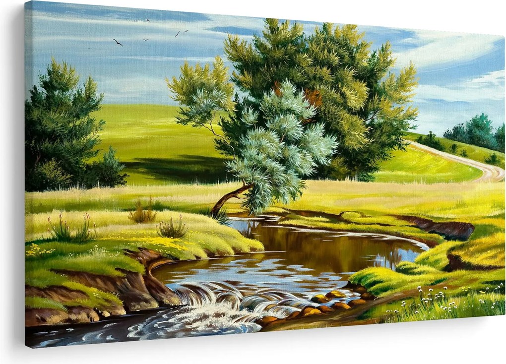 Kép - folyó a rétek között,, olajfestmény (90x60 cm)