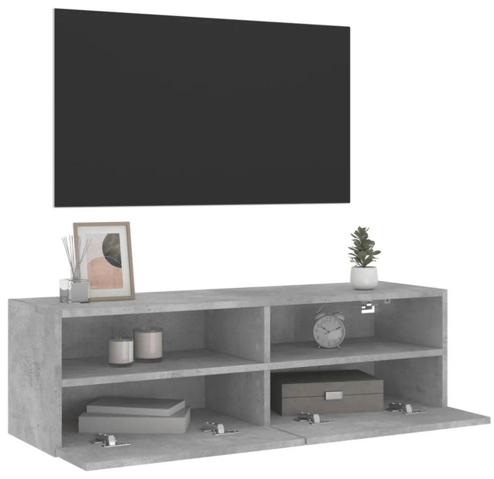 betonszürke szerelt fa fali TV-szekrény 100 x 30 x 30 cm