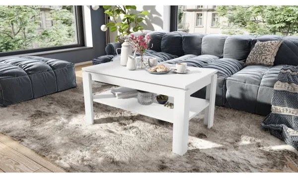 Bővíthető dohányzóasztal emelhető asztallappal és polccal ADEN fehér