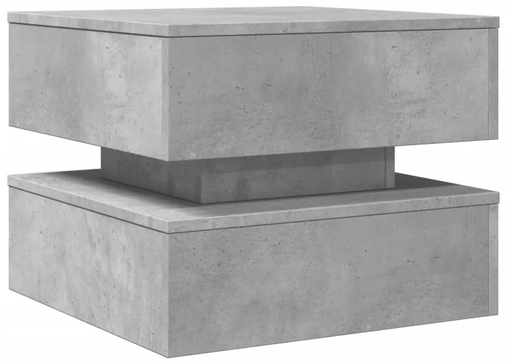 Betonszürke dohányzóasztal LED-lámpákkal 50 x 50 x 40 cm
