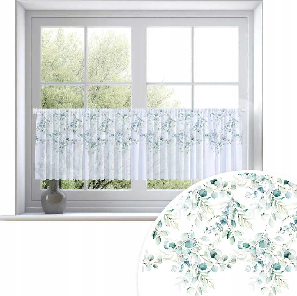 Irigy Hónaljmirigy Kész Függöny Fehér Fátyol 150X50 CM Fátyol Levelek Minta 073