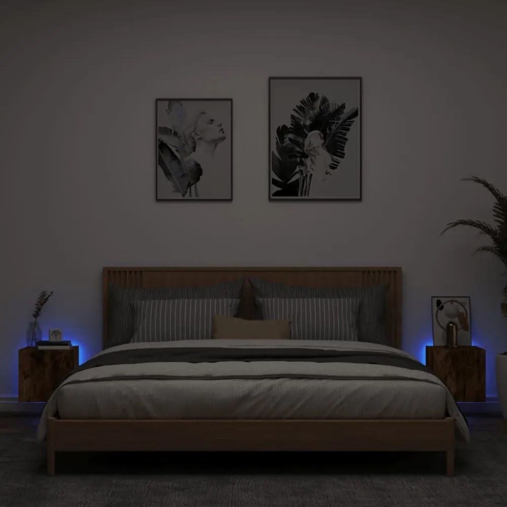2 db füstös tölgy fali TV-szekrény LED-ekkel 30,5x35x30 cm