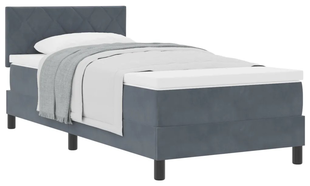Boxspring Ágy Mattal Sötét Szürke 90x200 cm Bársony