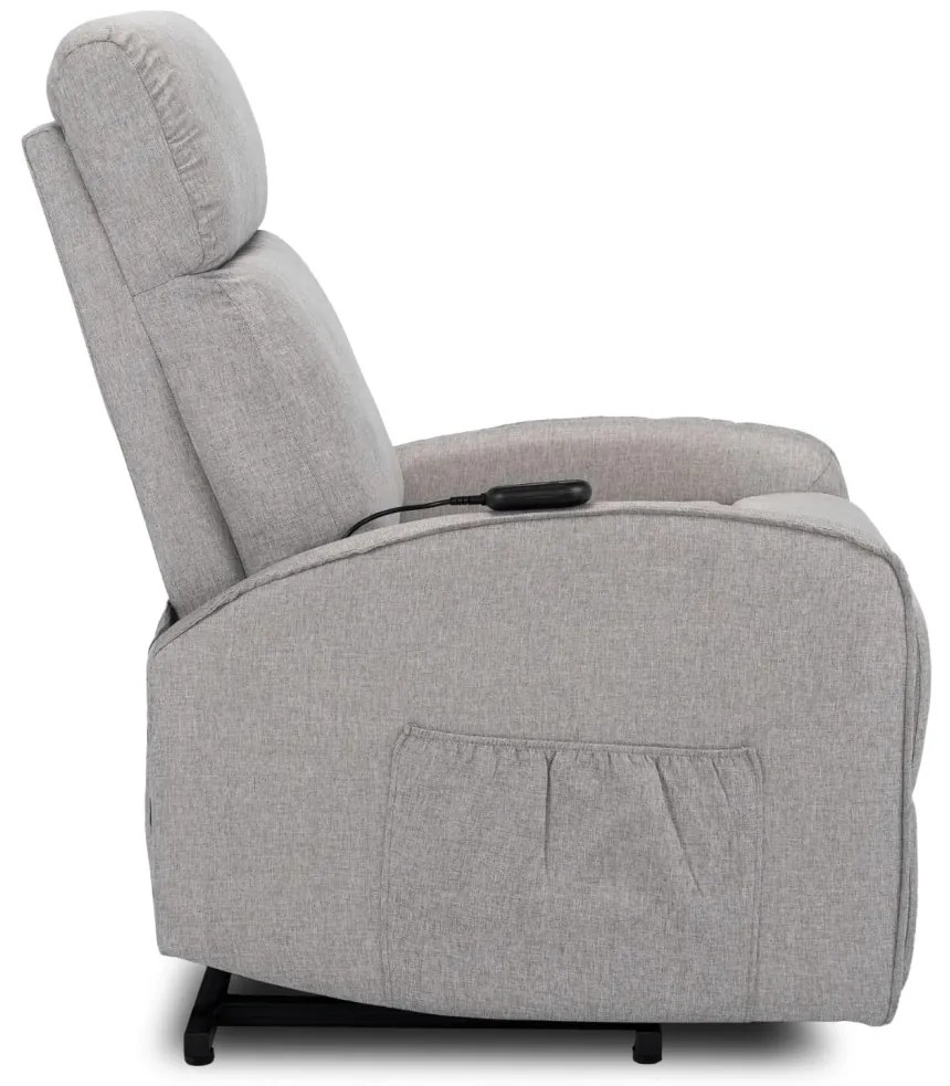 Elektromosan Vezérelhető TV és Relaxfotel Szürke Szövet Kárpittal. Felállást Segítő Funkcióval. COLTON