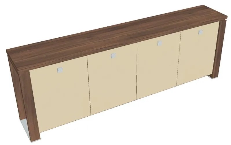 Verno+ alacsony szekrény 260 x 46 x 90 cm, üvegajtó, dió / vanília