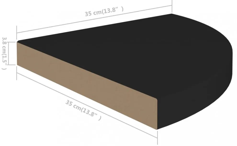 fekete MDF lebegő sarokpolc 35 x 35 x 3,8 cm