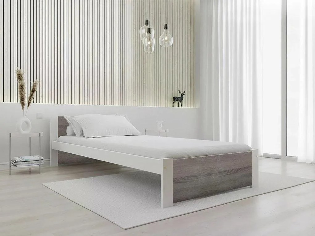 Ágy IKAROS 80 x 200 cm, fehér/szarvasgomba tölgy Matrac: Matrac nélkül, Ágyrács: Lamellás ágyráccsal
