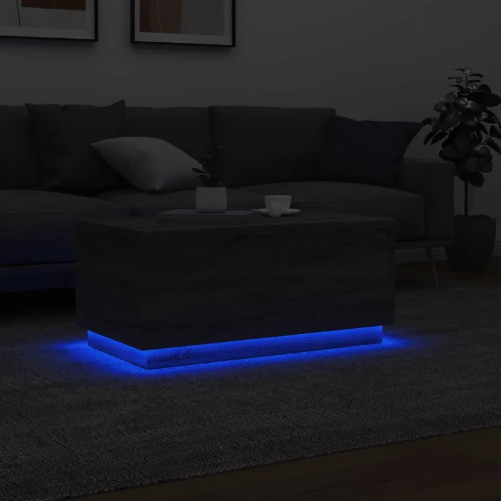 szürke sonoma színű dohányzóasztal LED-lámpákkal 90x50x40 cm