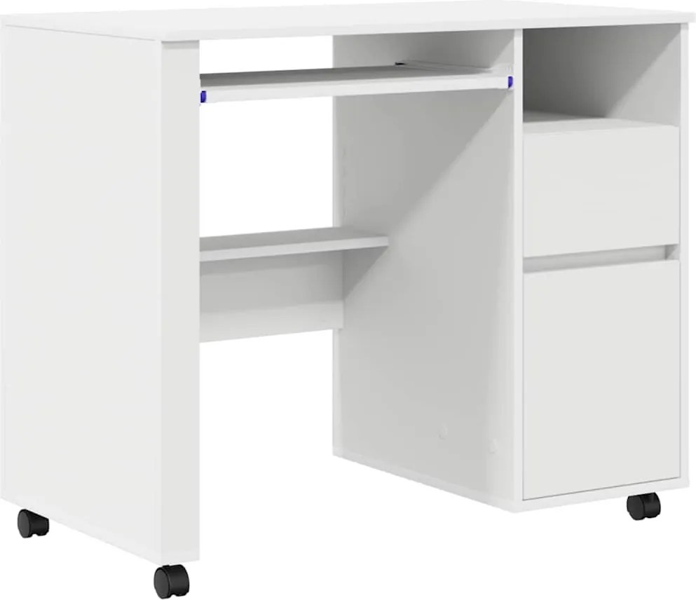 vidaXL Kerekes íróasztal fiókkal Fehér 91 x 50 x 77 cm Faanyag