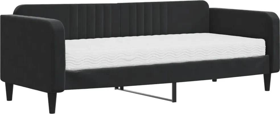 vidaXL fekete bársony heverő matraccal 90 x 200 cm