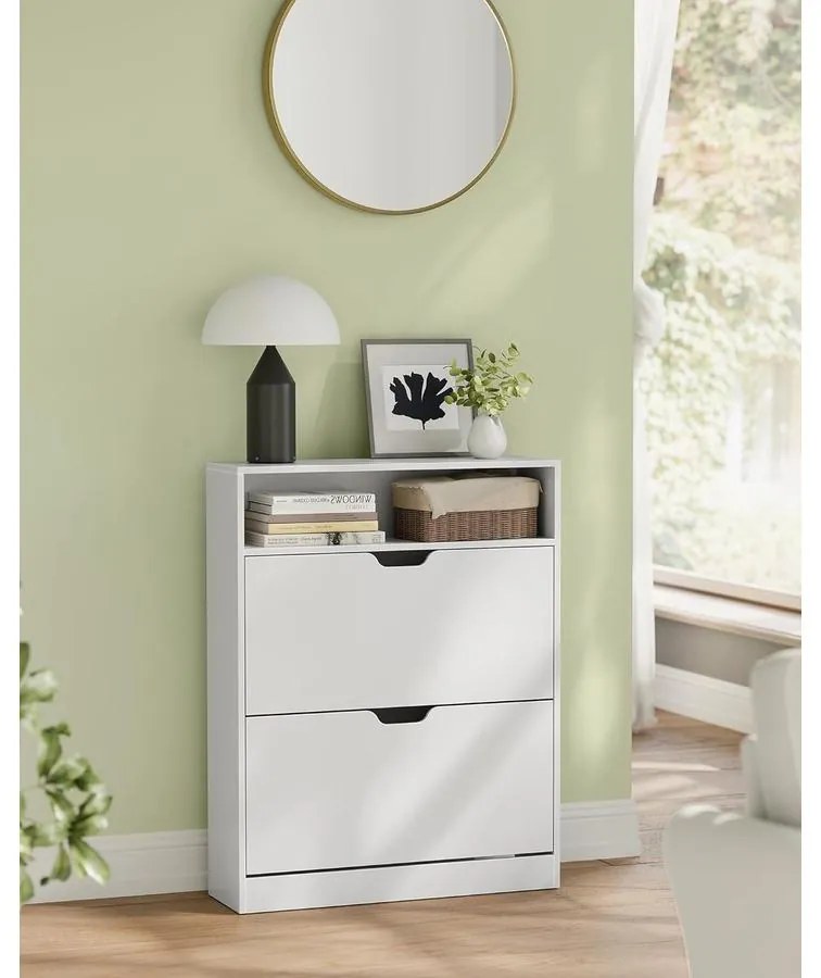 Cipősszekrény 2 billenőajtóval, 3 szintes cipőtartó, 24 x 80 x 102 cm, felhőfehér