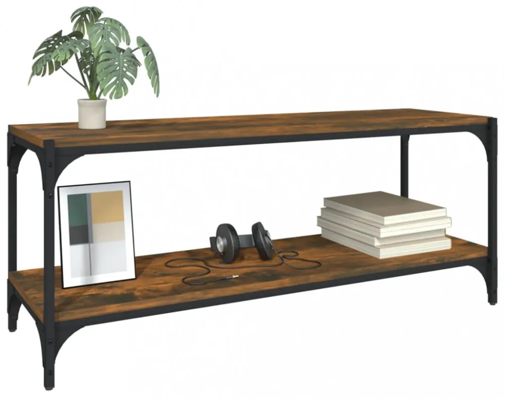 füstös tölgy színű szerelt fa és acél TV-szekrény 100x33x41 cm