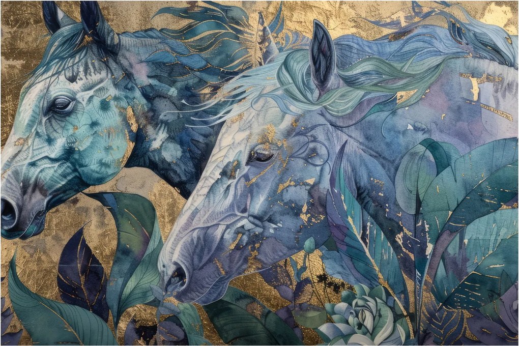 Kép - Lovak arany háttérrel (90x60 cm)