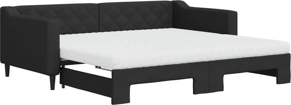 vidaXL fekete kihúzható szövet heverő matracokkal 90 x 190 cm