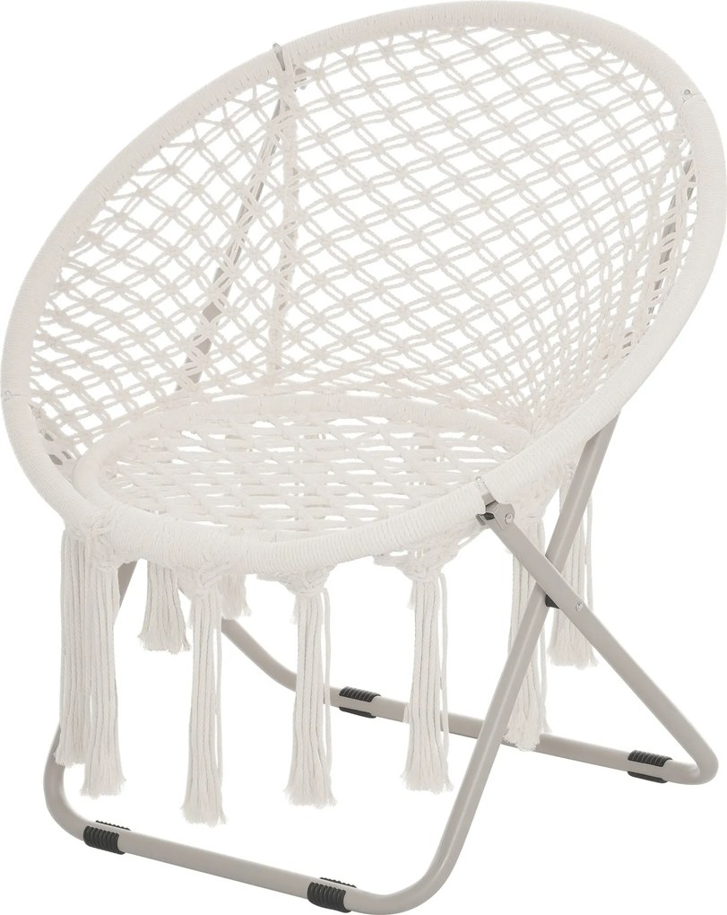 Outsunny függőszék kerek kertteli holdszék papasan összehajtható kiváló kényelem makrame vászon poliészter bézs | Aosom