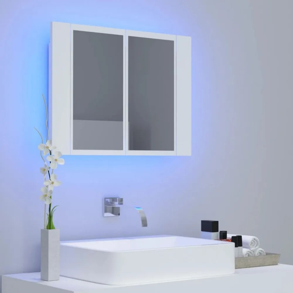 fehér akril LED-es fürdőszobaszekrény tükörrel 60x12x45 cm